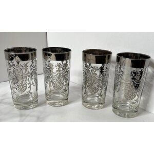 MCM Highball Glasses and Coasters Barware Set Kimiko Silver Knight